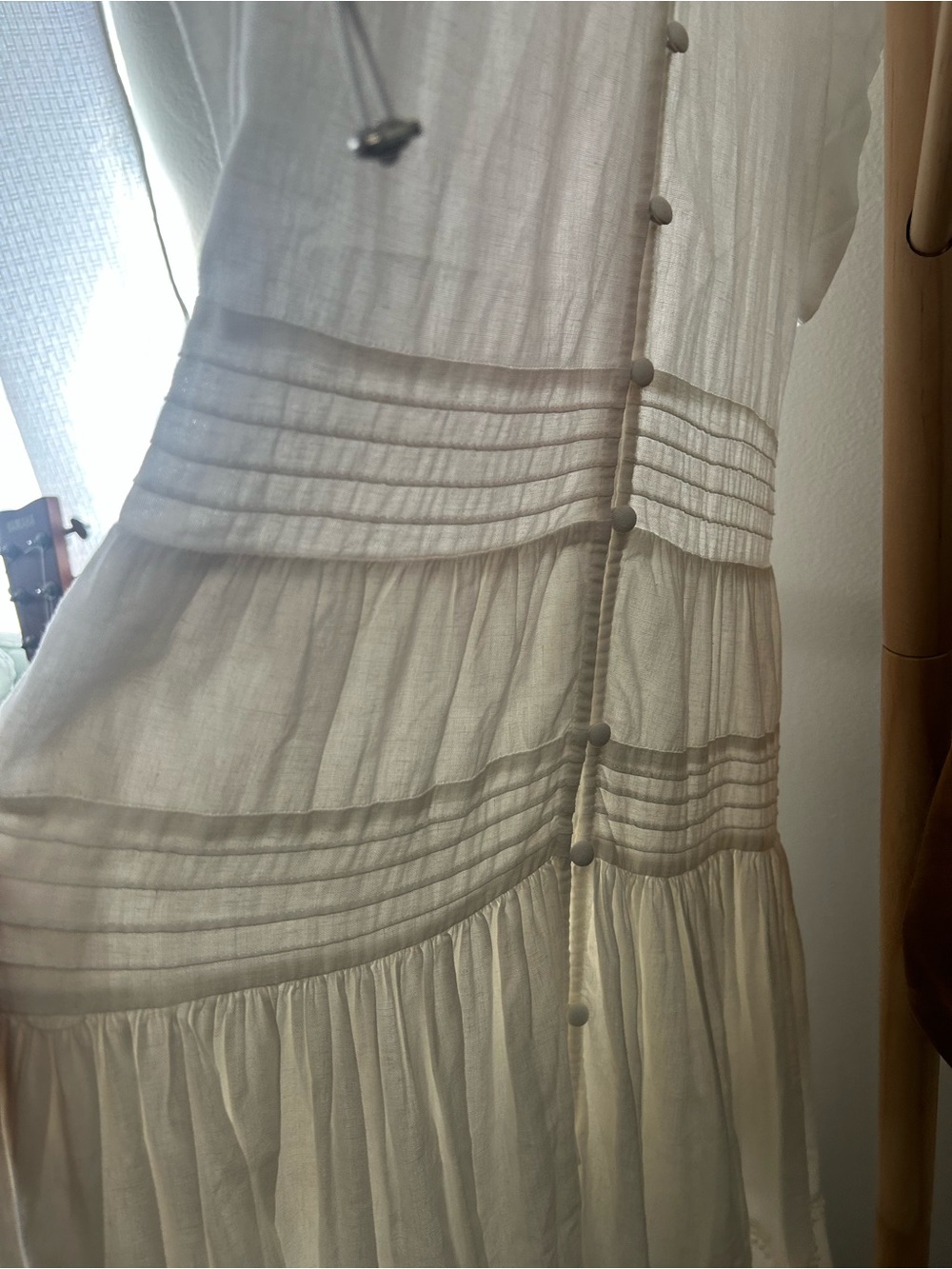 Maje White Button-Front Tiered Maxi Dress with Lace Trim - Picture 6 of 14